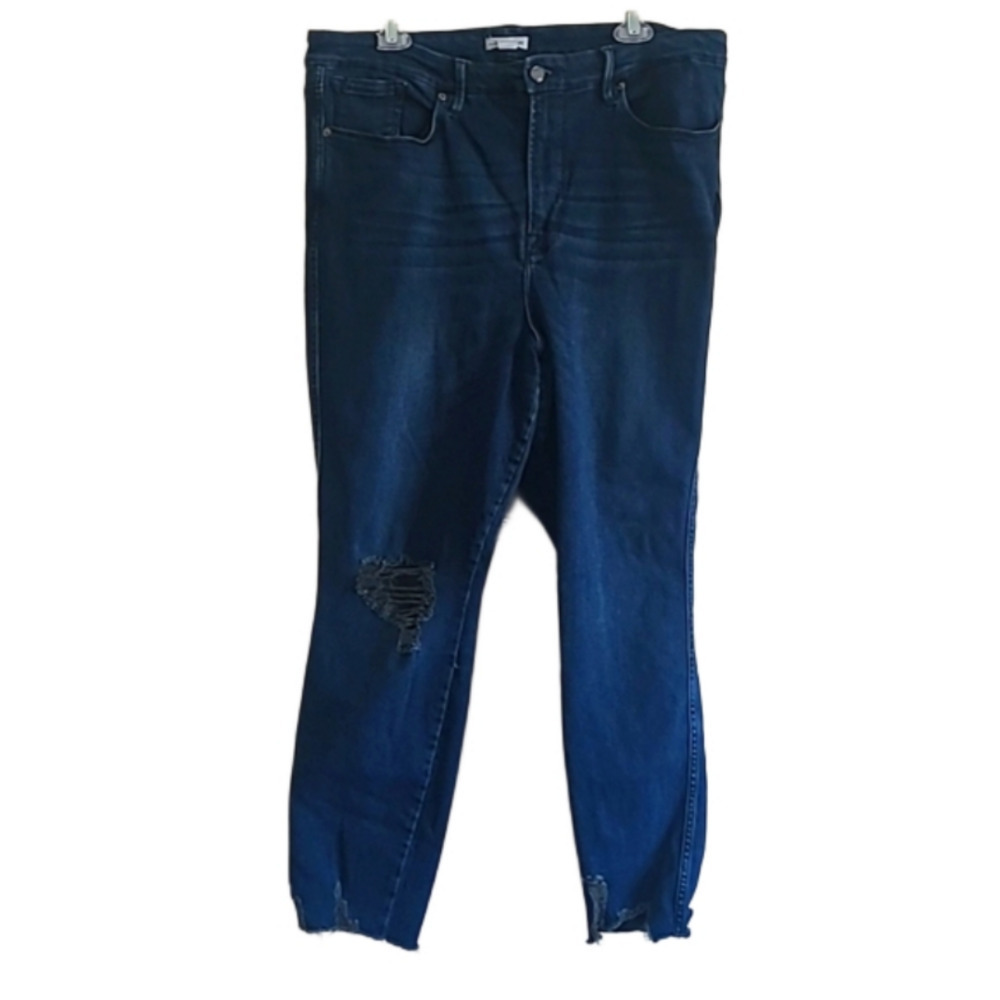 Good American Blue Ripped/Distressed Ankle Jeans Size 18
